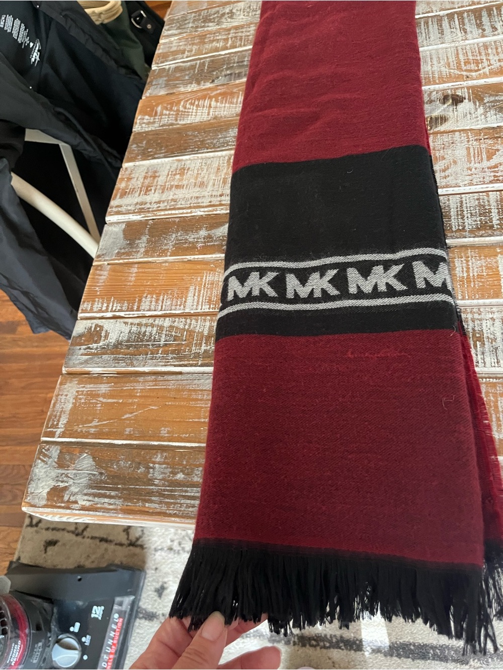 Michael Kors Men's Burgundy and Black MK Logo Scarf